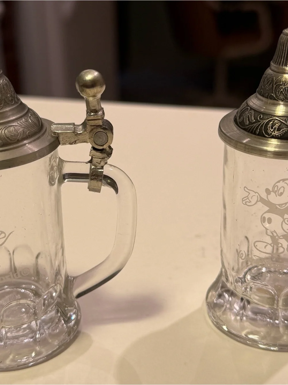 Glass Beer Stein with Metal Lid - Clear Glass